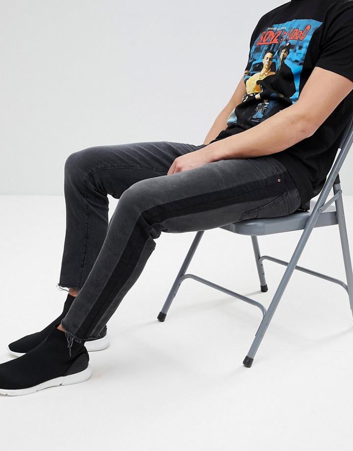 Asos Design Slim Jeans In Washed Black With Side Stripe