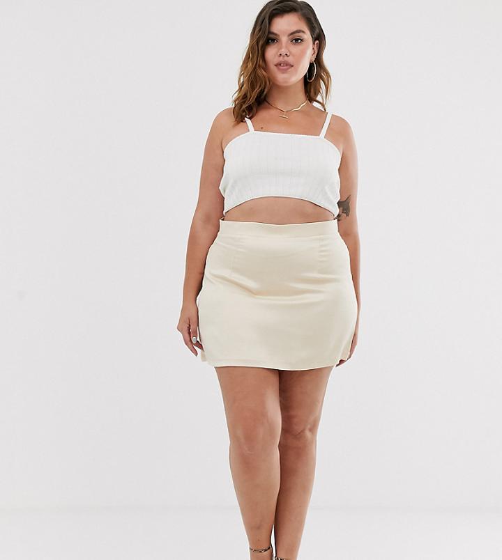 In The Style X Fashion Influx Plus Satin Mini Skirt In Cream - Cream