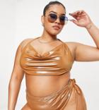 Asos Design Curve Cowl Neck Bikini Top In Bronze-copper