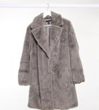 New Look Curve Faux Fur Jacket In Gray-grey