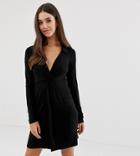 Asos Design Tall Twist Front Shirt Dress-black