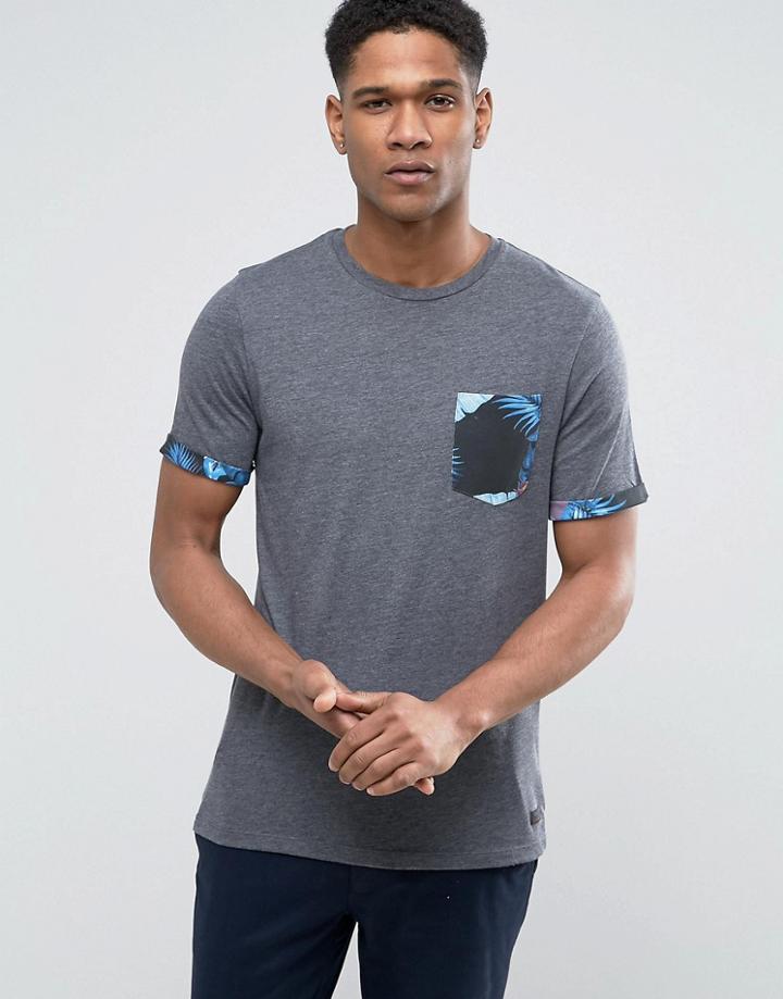 Produkt T-shirt With Hawaiian Floral Pocket - Black