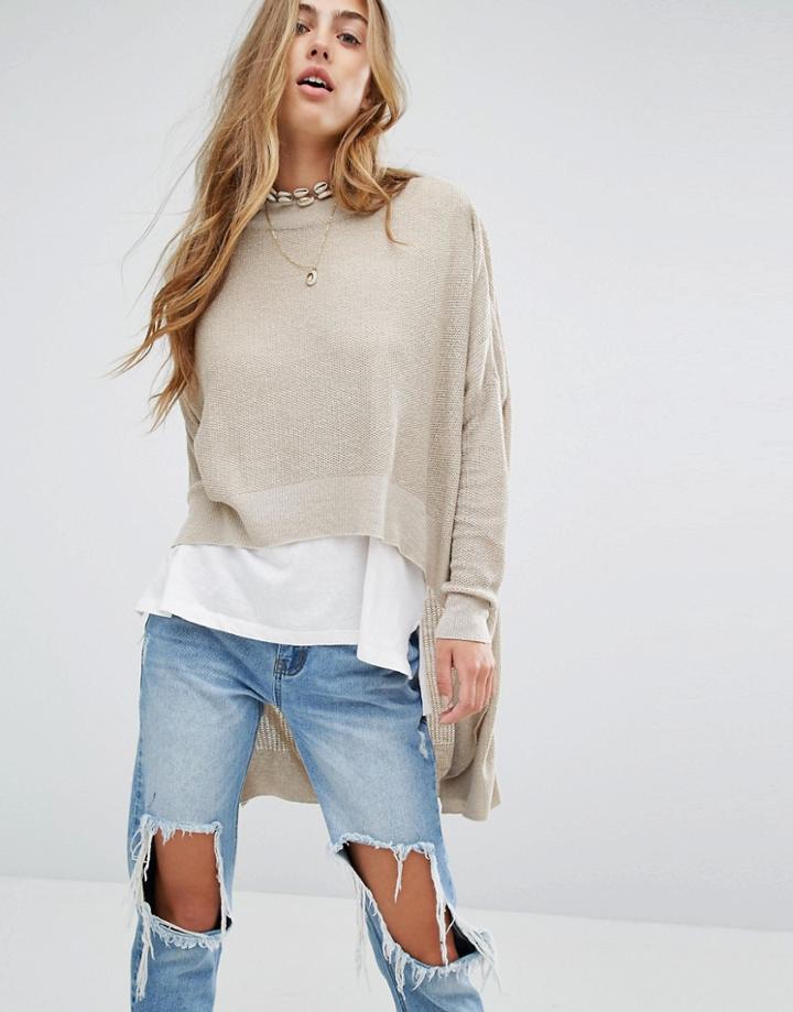 Pull & Bear Dipped Hem Lightweight Jumper - Gold