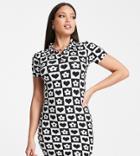 Urban Threads Tall Body-conscious Polo Dress In Checkerboard Heart Print-pink