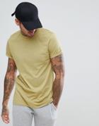 Asos Crew Neck T-shirt With Roll Sleeve In Green Marl - Green