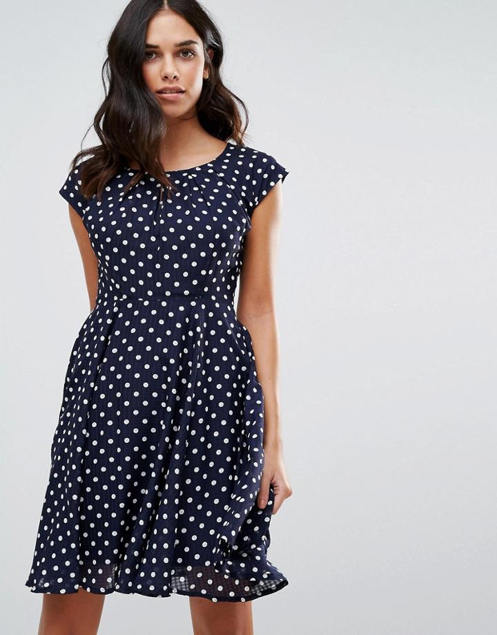 Qed London Polka Dot Skater Dress - Navy