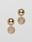 Asos Design Earrings With Vintage Style Cut Out Drop In Gold - Gold