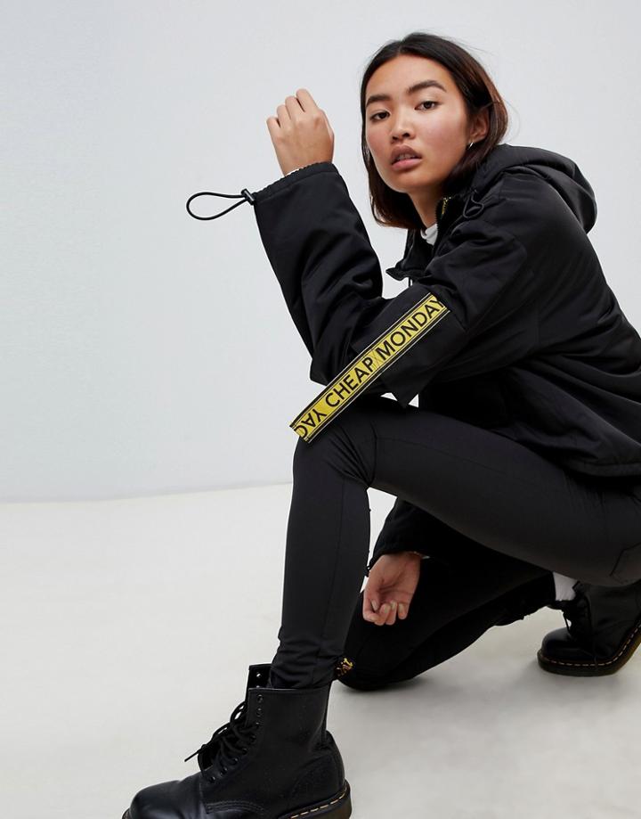 Cheap Monday Cropped Anorak With Multi Pockets And Logo Taping - Black