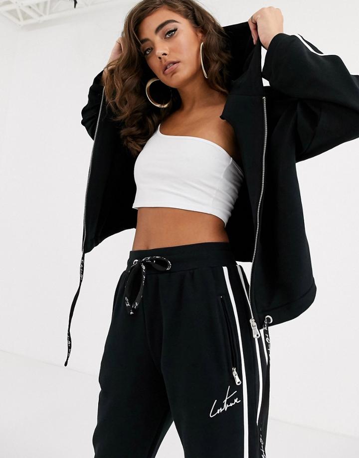 The Couture Club Zip Motif Sweat Top In Black