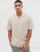 Asos Design Boxy Shirt In Minimal Stripe - Beige