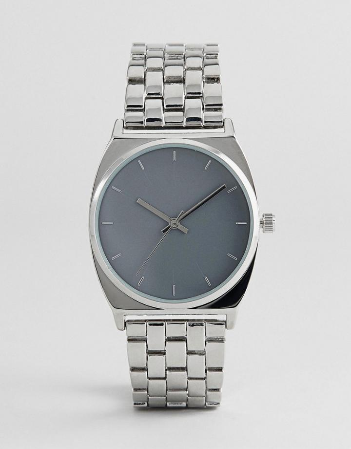 Asos Premium Embossed Marker Metal Boyfriend Watch - Silver