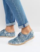 Asos Lace Up Espadrilles In Chambray Palm Print - Blue