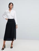 Asos Pleated Midaxi Skirt With Side Button Detail - Black