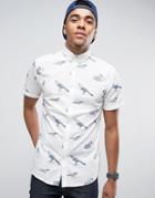 Jack And Jones Short Sleeved Shirt With All Over Illustrative Bird Print - White