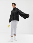 Ghospell Oversized Shirt With Volume Sleeves In Tonal Zebra Print-black
