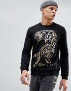 Versace Jeans Sweatshirt In Black With Gold Tiger - Black