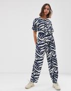 Asos Design Minimal Boiler Jumpsuit In Zebra Print With Detachable Fanny Pack - Multi