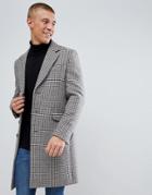 Asos Wool Mix Overcoat In Puppytooth Check - Brown