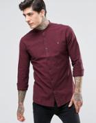 Farah Oxford Shirt With Grandad Collar Slim Fit In Bordeaux - Red