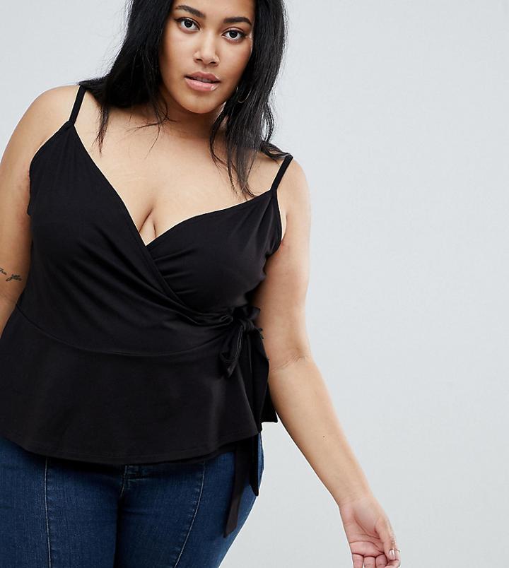 Asos Design Curve Cami Wrap With Tie Side Detail - Black