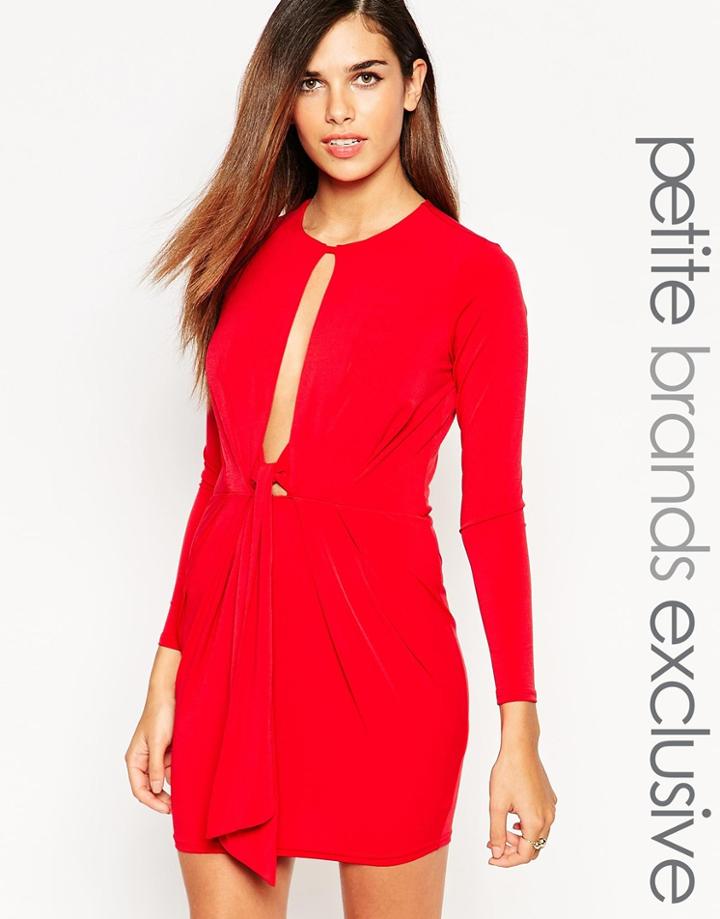 John Zack Petite Keyhole Drape Detail Mini Dress - Red
