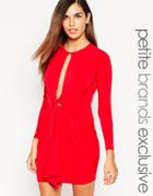 John Zack Petite Keyhole Drape Detail Mini Dress - Red