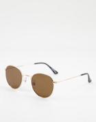 A.kjaerbede Hello Unisex Round Sunglasses In Gold With Brown Lens