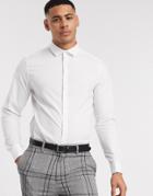 Asos Design Stretch Slim Formal Work Shirt With Double Cuff In White