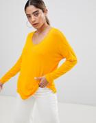 Asos Design Top With Batwing Long Sleeve In Yellow - Yellow