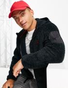 Polo Ralph Lauren Icon Logo Shaggy Borg Full Zip Hoodie In Black