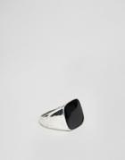 Icon Brand Antique Silver Square Signet Ring With Black Enamel - Silver
