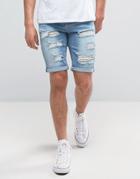 11 Degrees Super Skinny Shorts With Distressing - Blue