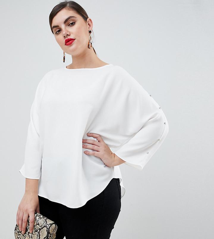 River Island Plus Blouse With Embellished Detail In Ivory - White