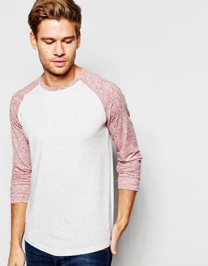 Selected Homme Contrast Raglan Long Sleeve T-shirt - White