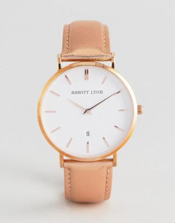 Abbott Lyon Kensington 40 Metallic Leather Watch In Rose Gold - Gold