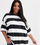 Asos Design Curve Oversized T-shirt In Super Chunky Stripe In Acid Wash-black