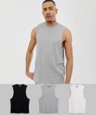 Asos Design Tall 3 Pack Relaxed Sleeveless T-shirt With Crew Neck And Dropped Armhole Save-multi