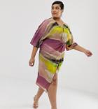 Asos Design Curve Knot Front Kimono Midi Dress In Abstract Print-multi