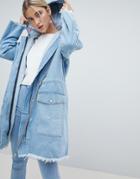 Chorus Denim Parka With Checkerboard Drawstrings-blue