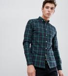 Asos Design Tall Skinny Check Shirt In Green-navy