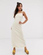 Asos Design Maxi Square Neck Dress With Tie Straps In Natural Stripe-multi