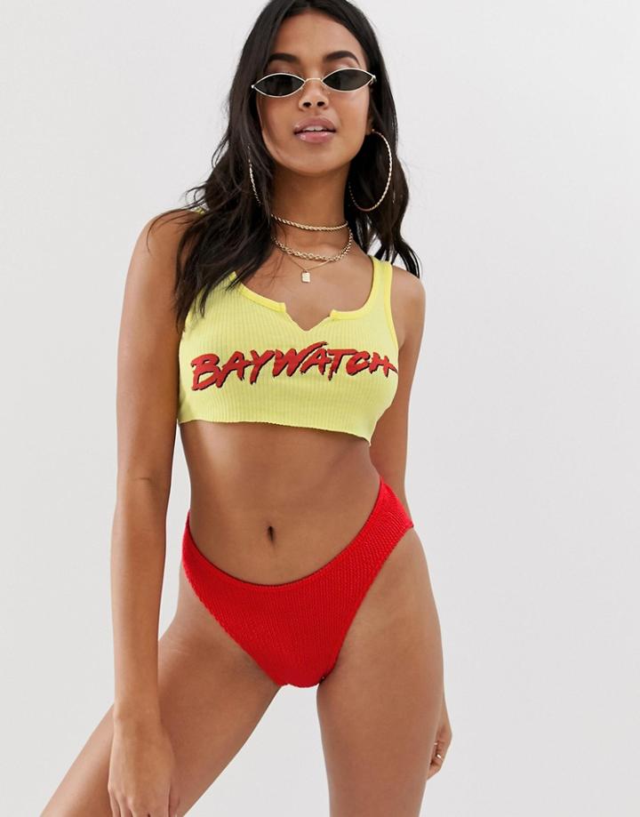 Asos Design 'baywatch' Jersey Rib Beach Super Crop Top - Yellow