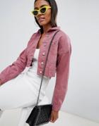 Missguided Cropped Denim Jacket In Rose - Pink