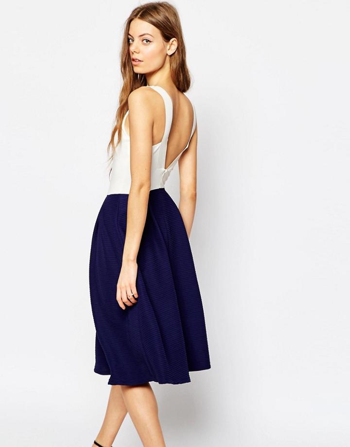 Asos Midi Dress With Low V Back In Contrast Fabric - Multi