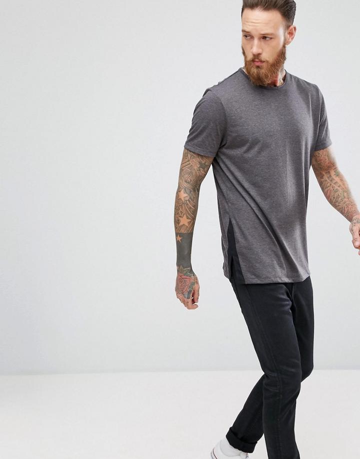 Asos Design Relaxed Longline T-shirt With Side Split Contrast Detail - Multi