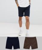 Asos Design 2 Pack Slim Chino Shorts In Navy & Brown Save - Multi