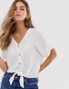 New Look Tie Front Shirt In Off White - White