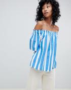 Ichi Stripe Cotton Bardot Top - Multi