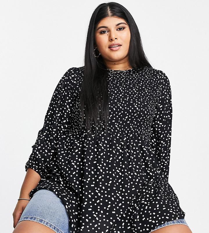 Yours Balloon Sleeve Blouse In Black Polka Dot