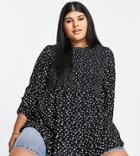Yours Balloon Sleeve Blouse In Black Polka Dot